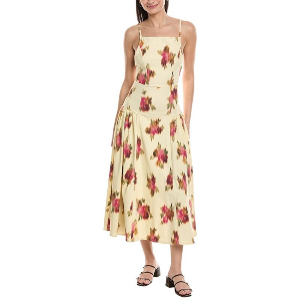 Weworewhat Womens Flare Panel Linen-Blend Midi Dress